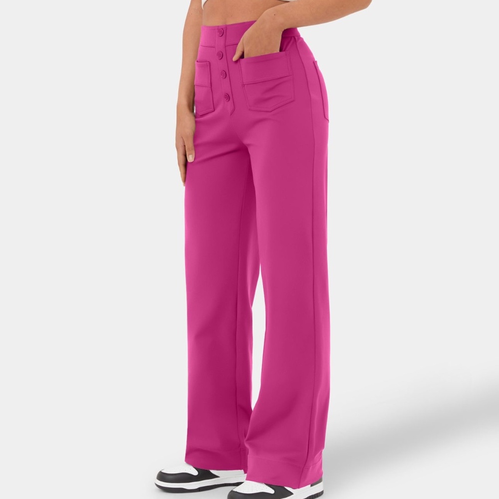 Halara High Waisted Button Multiple Pockets Straight Leg Casual Pants